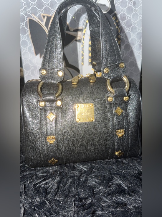 MCM Handbags - MCM Black Mini Barrel Satchel with Gold Hardware